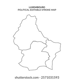 A simplified outline map of Luxembourg. The map emphasizes the political boundaries within the country, suitable for various applications.