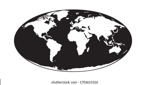 Simplified oval world map illustration with main large territories of the world.