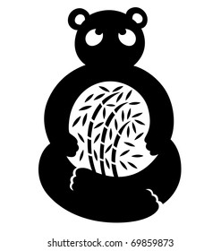 A simplified panda looking up and illustrated with bamboo in the middle part.