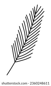 Simplified pine or fir branch silhouette, winter design element, doodle style vector outline