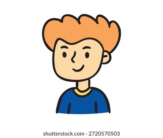 Simplified portrait of ginger boy, hand drawn doodle. Vector illustration.