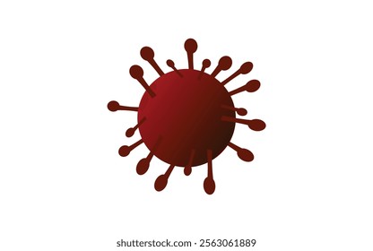 A simplified red virus particle with spike-like extensions in a minimalistic flat cartoon style on a white background, symbolizing infection and microbiology concepts.