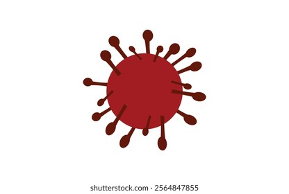 A simplified red virus particle with spike-like extensions in a minimalistic flat cartoon style on a white background, symbolizing infection and microbiology concepts.