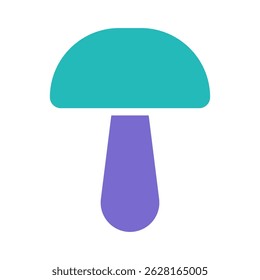 Simplified rendering of a mushroom with vibrant teal cap and purple stem