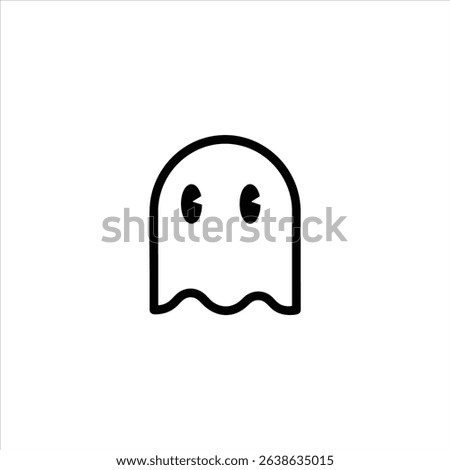 A simplified retro-style ghost character with a flowing bottom, reminiscent of classic arcade games. Monochrome outline isolated on white.