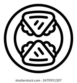 Vereinfachtes Sandwich-Icon in einem fetten Linien-Art-Stil, isoliert auf weißem Hintergrund, schwarz-weiß Illustration