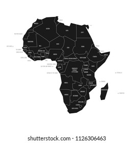 Simplified schematic map of Africa. Vector political map in high contrast of black and white.