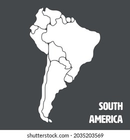 Simplified schematic map of South America. Blank isolated continent political map of countries. Generalized and smoothed borders. Simple flat vector illustration