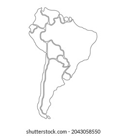 Simplified schematic map of South America. Blank isolated continent political map of countries. Generalized and smoothed borders. Simple flat vector illustration