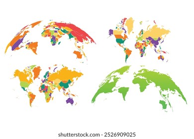 Simplified schematic map of World. Political map of countries with generalized borders.