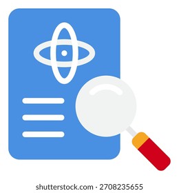 Ícone de pesquisa científica simplificada adequado para plataformas de conteúdo educacional, científico e tecnológico.