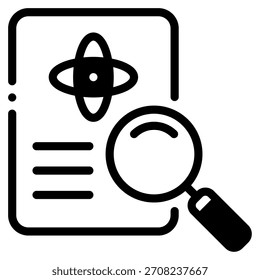 Ícone de pesquisa científica simplificada adequado para plataformas de conteúdo educacional, científico e tecnológico.