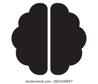 Simplified silhouette icon of a human brain divided in two with intelligence neuroscience cognition thinking psychology knowledge education silhouette isolated illustration brainpower