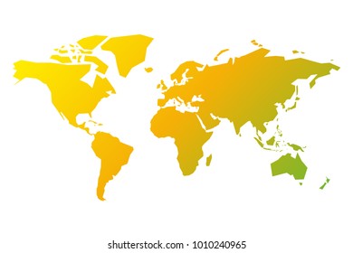 Simplified silhouette of World map in yellow-green gradient. Vector illustration isolated on white background.