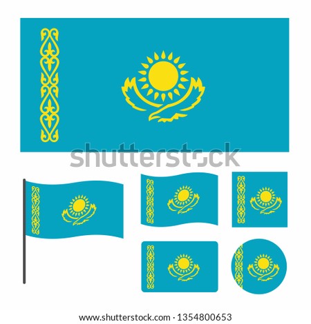 A simplified for a small size flag of Kazakhstan, a set of flags of various proportions and shapes, can be used as icons for web and applications, vector illustartion isolated on white background
