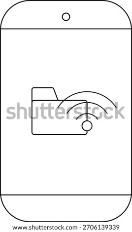 A simplified smartphone display featuring a stylized file folder icon emitting WiFi signals
