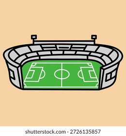 Estádio de futebol simplificado com campo adequado para projetos esportivos, promoções de eventos esportivos, gráficos de futebol, blogs esportivos e mídias sociais.