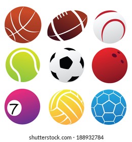 Simplified Sport Balls Icon Set isolated on white