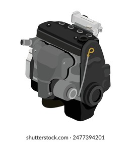 Simplified style 3D inline 4 cylinder single overhead camshaft fuel injected type engine with black top cover included variable intake vacuum modulator and exhaust gas recirculate illustration vector.