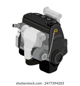 Simplified style 3D inline 4 cylinder single overhead camshaft fuel injected type engine with black top cover illustration vector.