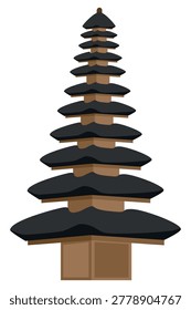 A simplified, stylized illustration of a multi-tiered temple building, commonly found in Bali, Indonesia. The structure features multiple dark, curved roofs stacked upon a brown base, representing a traditional architectural style.