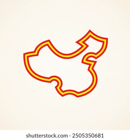 Simplified stylized outline map of China, colors from the flag.