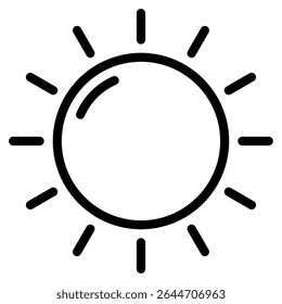 Icono de sol simplificado que representa el brillo, la energía y el día para Clima o gráficos ambientales.