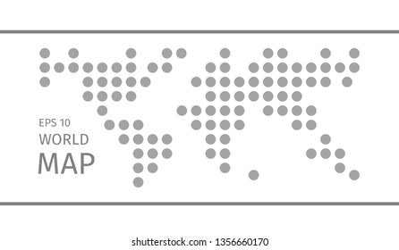 Simplified symbolic dotted world map. Flat Earth, gray map template for mobile app, web site pattern, anual report, inphographics. Globe similar worldmap icon. Travel worldwide, map silhouette