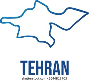 Província de Teerã simplificada, mapa do Irã em um estilo suave, desenhado à mão com um moderno contorno de gradiente azul. Vetor isolado para design editorial, escrita de viagens, criação política ou infográfica.