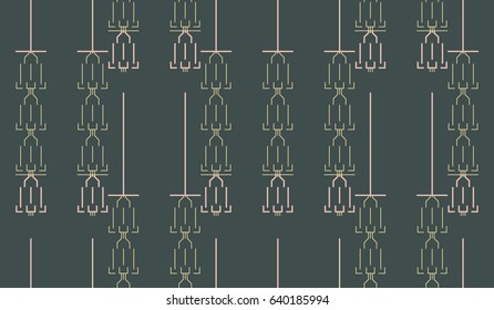Simplified Thai Garland Vector Seamless Pattern on Dark Background as Line Art