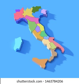 simplified three dimensional Italy map with regions, vector illustration