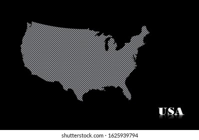 Simplified USA map vector filled with stripe line. Black and white USA Map design.