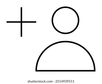 Símbolo de adição de usuário simplificado, apresentando um ícone de pessoa e um sinal de adição. Ideal para design de interface de usuário, mídia social, criação de conta, aplicativos e desenvolvimento de site.