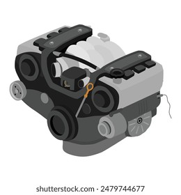 Vereinfachte V6-Zylinder-24-Ventile Einzelnockenwellen-Benzinmotor-Illustrations-Vektorgrafik.