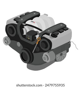 Vereinfachte V6-Zylinderventile 24 Einzelnockenwellen-Benzinmotor mit hohem Durchfluss-Ansaugkrümmer Illustration Vektorgrafik.