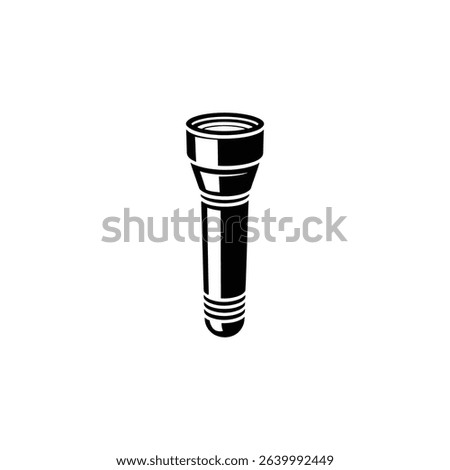 Simplified vector graphic shows a black and white flashlight, depicting a familiar device for providing light. Its design emphasizes the functional aspects. (162 characters).
