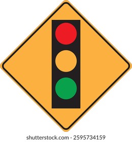 Simplified vector graphic of a traffic light sign featuring red, yellow, and green signals for traffic control