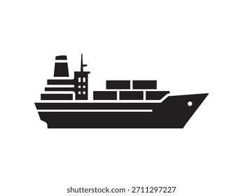 Icono de Vector simplificado que representa un buque portacontenedores de carga, que representa la logística global, el comercio internacional y los servicios de transporte marítimo de carga.