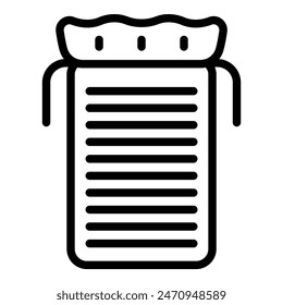 Simplified vector icon illustration of a tied trash bag in black and white