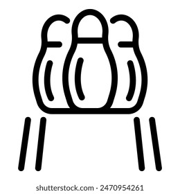 Simplified vector illustration of bowling pins in a striking monochrome line art style