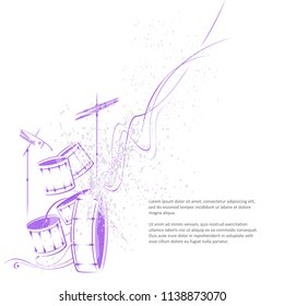 Simplified vector illustration - drum set. Music, Notes, lines.