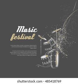Simplified vector illustration - drum set. Music, Notes, lines.
