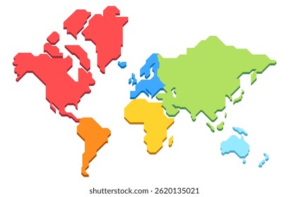 Simplified vector illustration of isometric world map with continents. World map in modern minimalistic style with highlighted continents