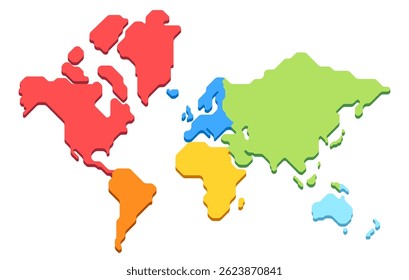 Ilustração vetorial simplificada do mapa isométrico do mundo com continentes. Mapa do mundo em estilo minimalista moderno com continentes destacados