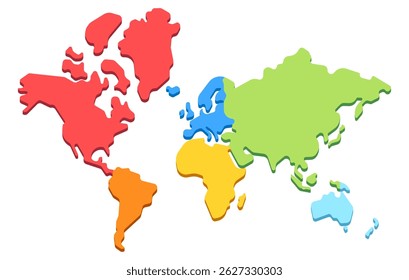 Ilustração vetorial simplificada do mapa isométrico do mundo com continentes. Mapa do mundo em estilo minimalista moderno com continentes destacados