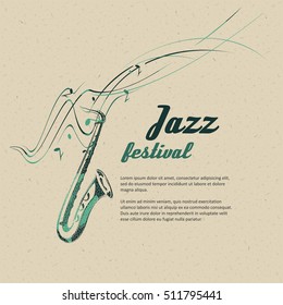 Simplified vector illustration - Music. Notes, lines, saxophone.