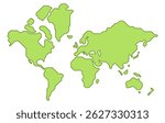 Simplified vector illustration of world map in green color. World map in modern minimalistic style