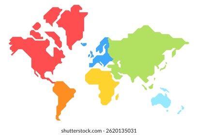 Vetor simplificado ilustração do mapa do mundo com continentes. Mapa do mundo em estilo minimalista moderno com continentes destacados