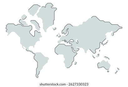 Simplified vector illustration of world map in gray color. World map in modern minimalistic style