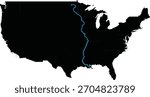 Simplified Vector Map of River Mississippi on Map of USA
